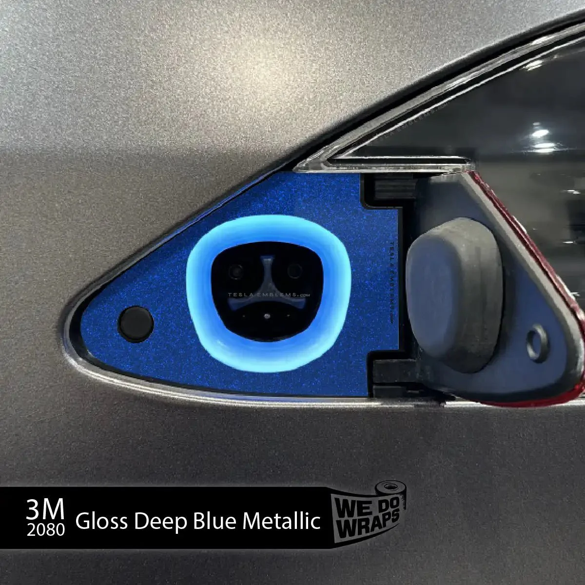 3M Deep Blue Metallic Tesla Charge Port Wrap | Model S - Image 2