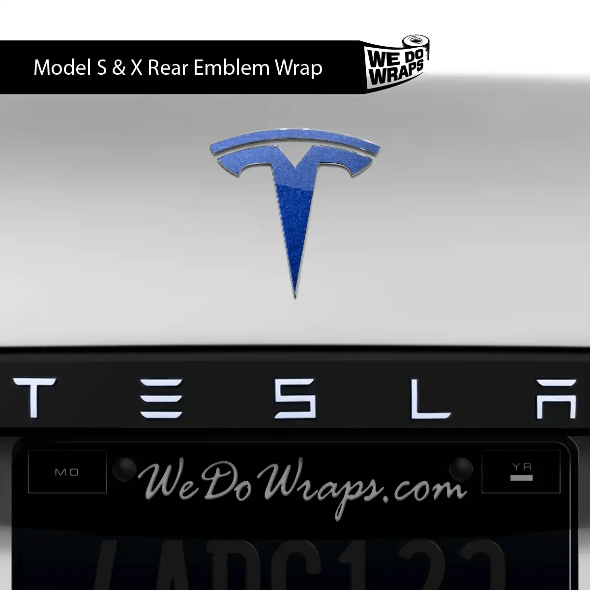 3M Deep Blue Metallic Tesla Emblem Decals (Front + Back) | Model S - Image 4