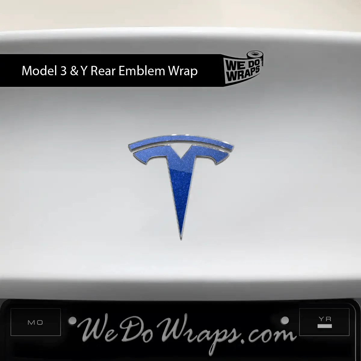 3M Deep Blue Metallic Tesla Emblem Decals (Front + Back) | Model 3 - Image 3