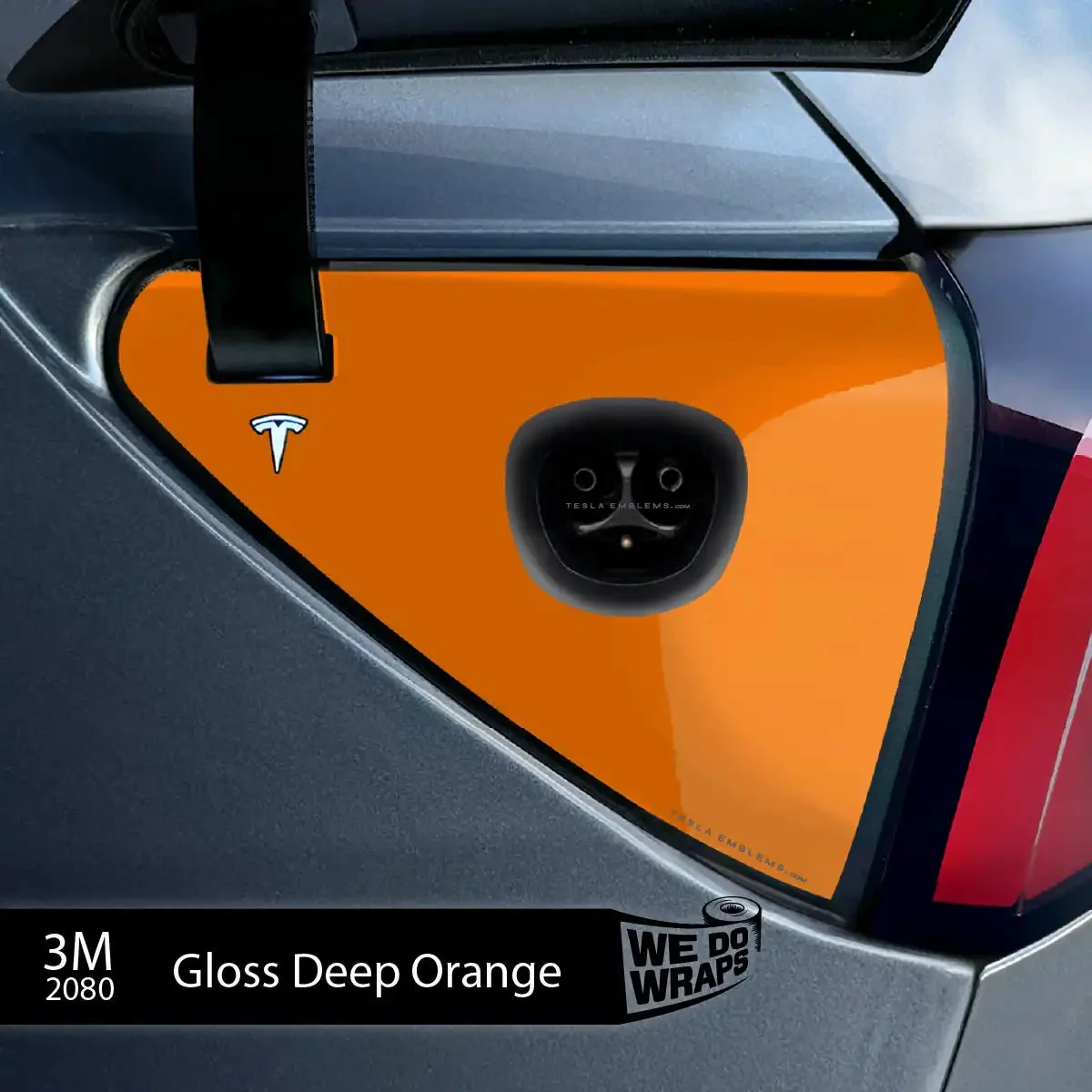 3M Gloss Deep Orange Tesla Charge Port Wrap | Model 3 - Image 2