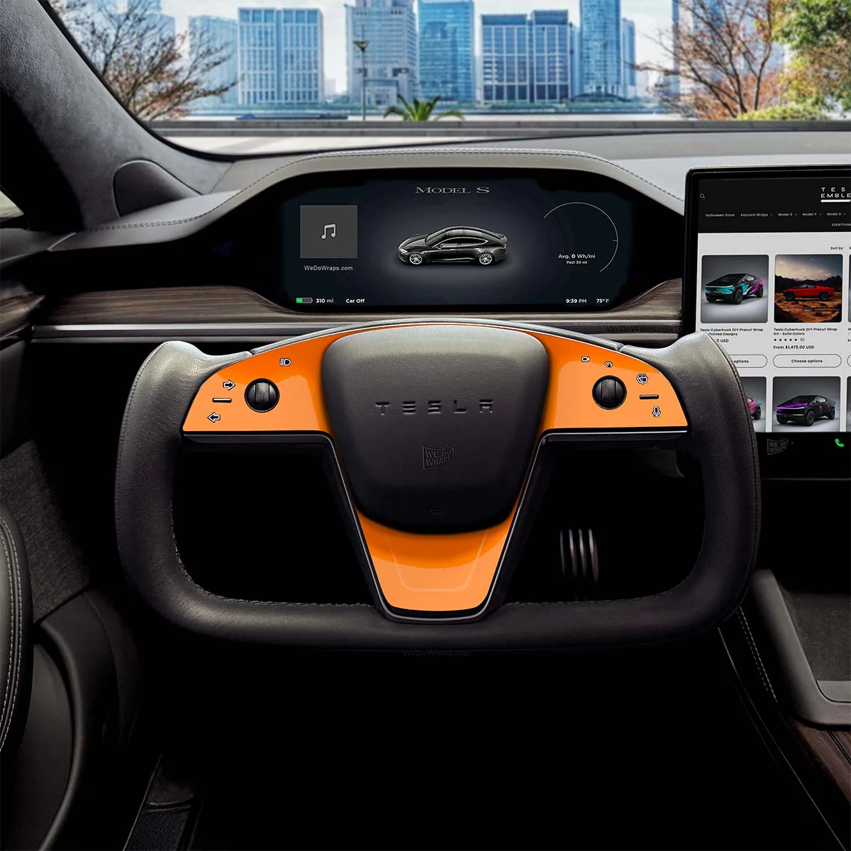 3M Gloss Deep Orange Tesla Steering Wheel Trim Decal Kit (3pcs) | MS Feb 2021+ - Image 5