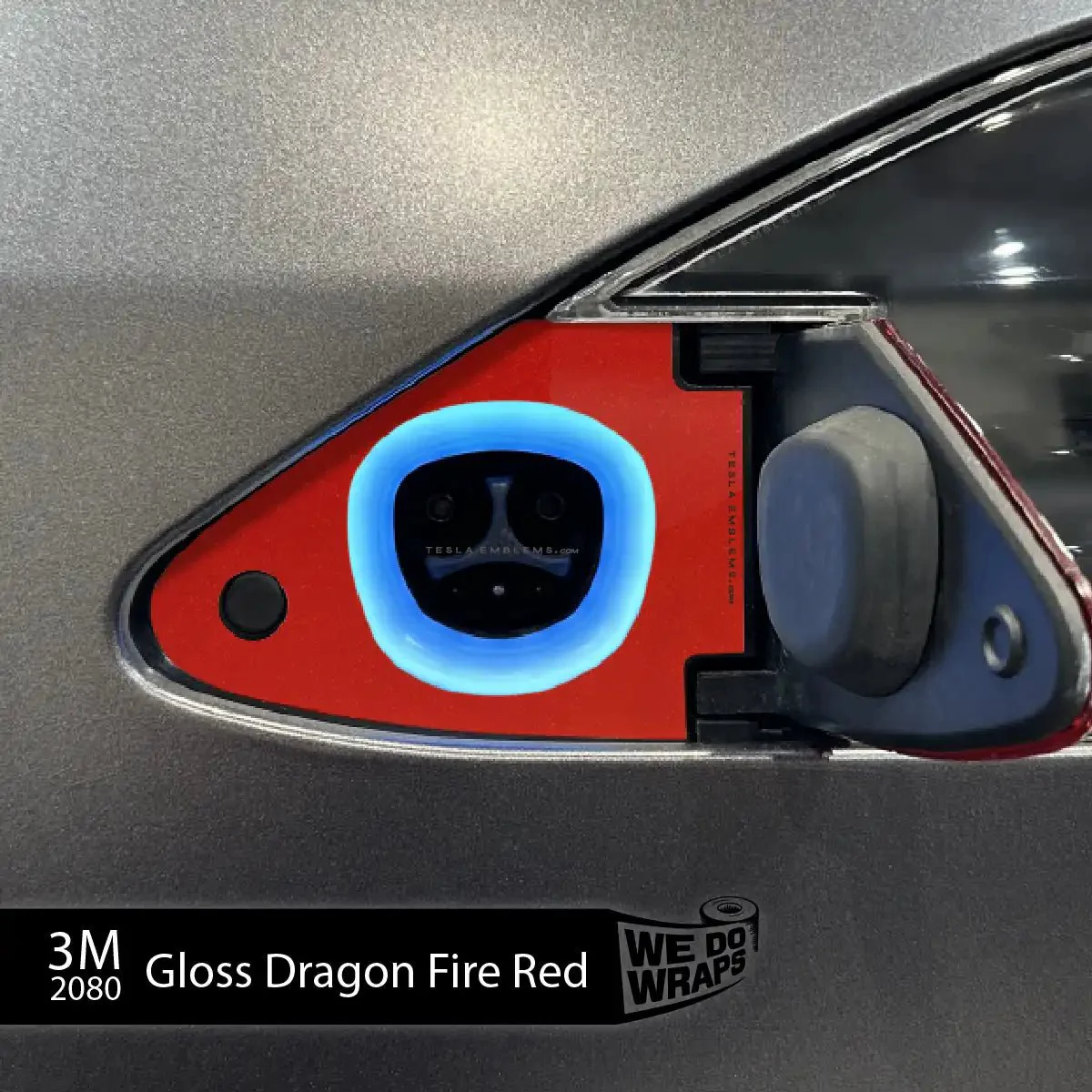 3M Gloss Dragon Fire Red Tesla Charge Port Wrap | Model X - Image 2