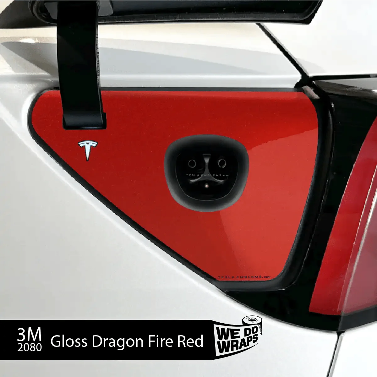 3M Gloss Dragon Fire Red Tesla Charge Port Wrap | Model Y - Image 2