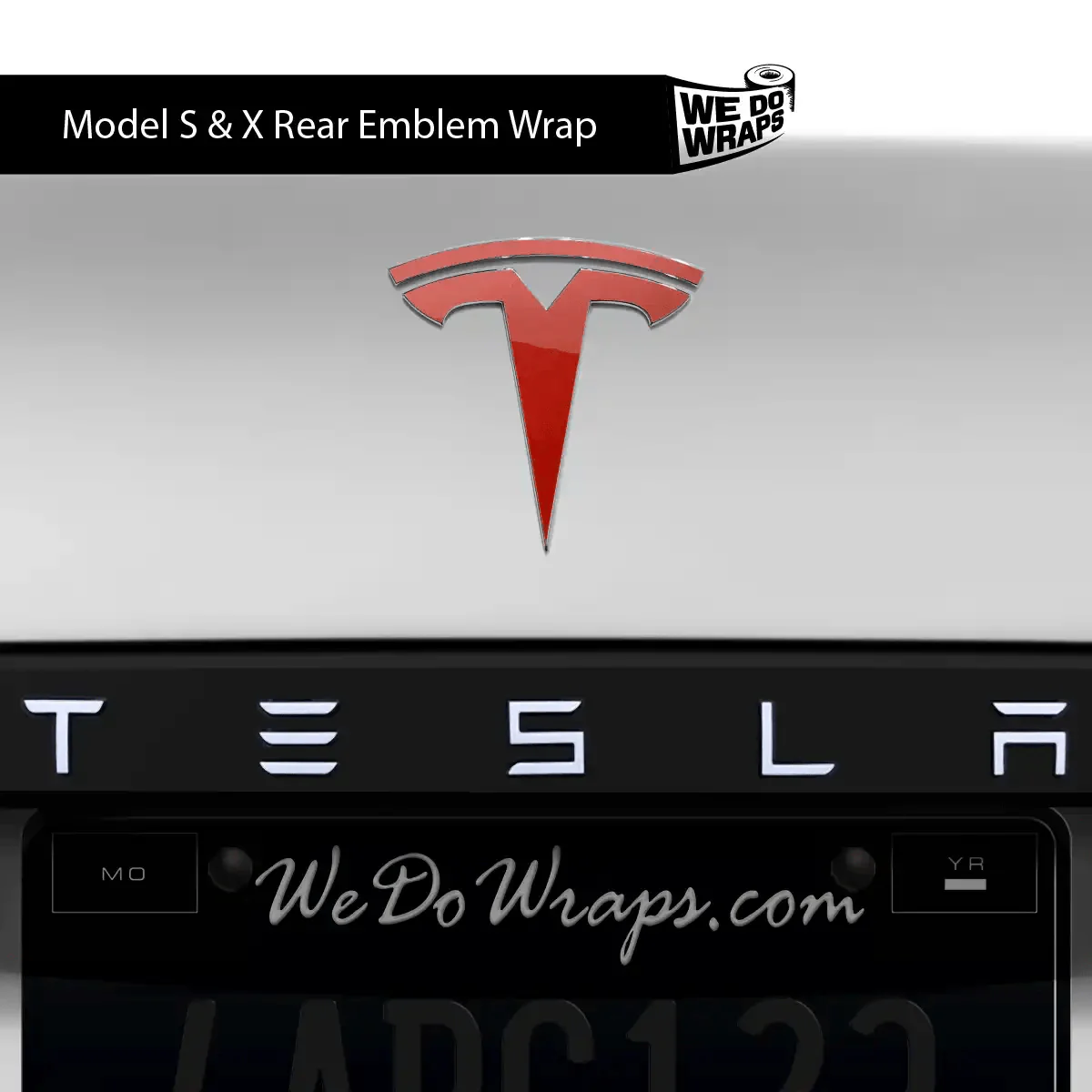 3M Gloss Dragon Fire Red Tesla Emblem Decals (Front + Back) | Model S - Image 4