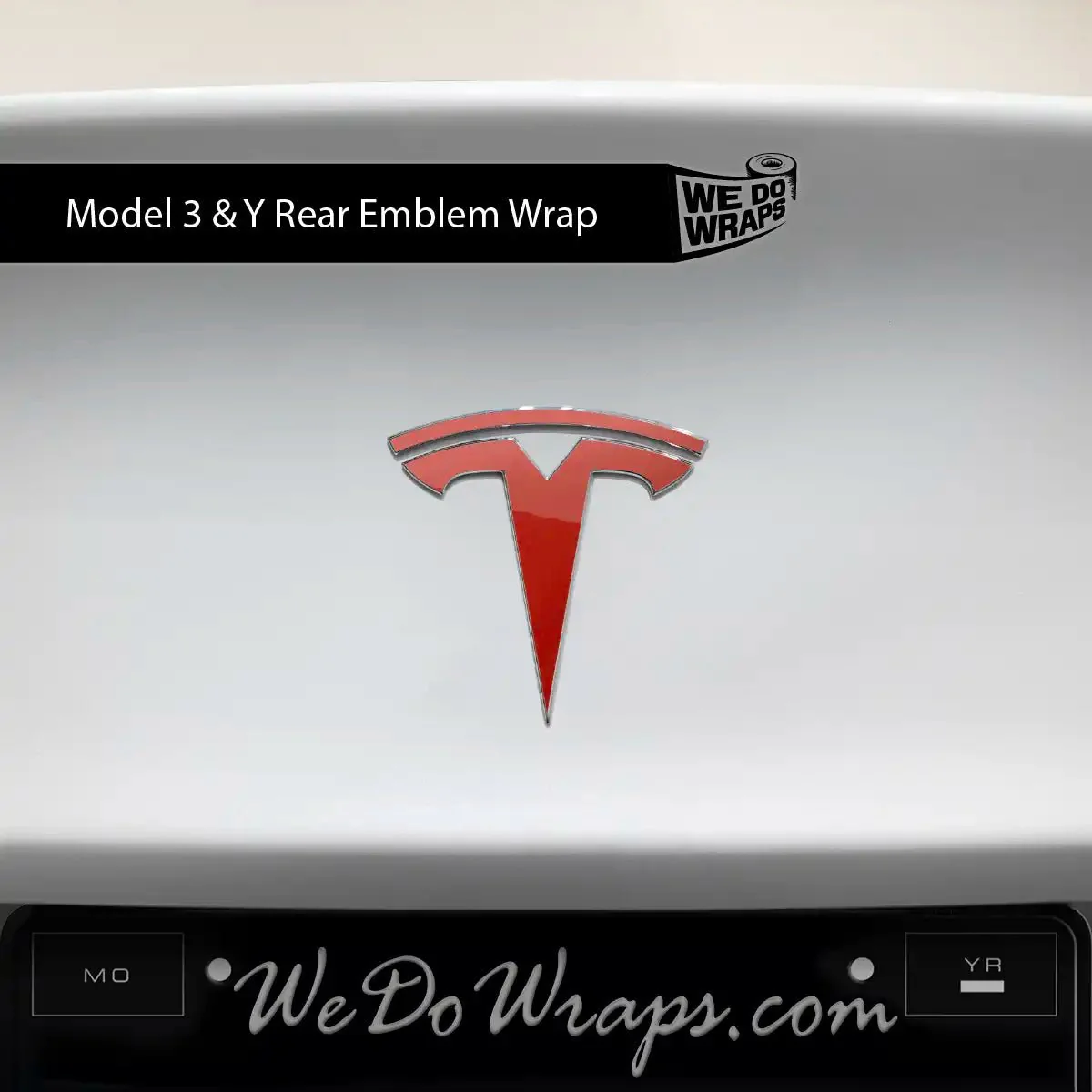 3M Gloss Dragon Fire Red Tesla Emblem Decals (Front + Back) | Model 3 - Image 3