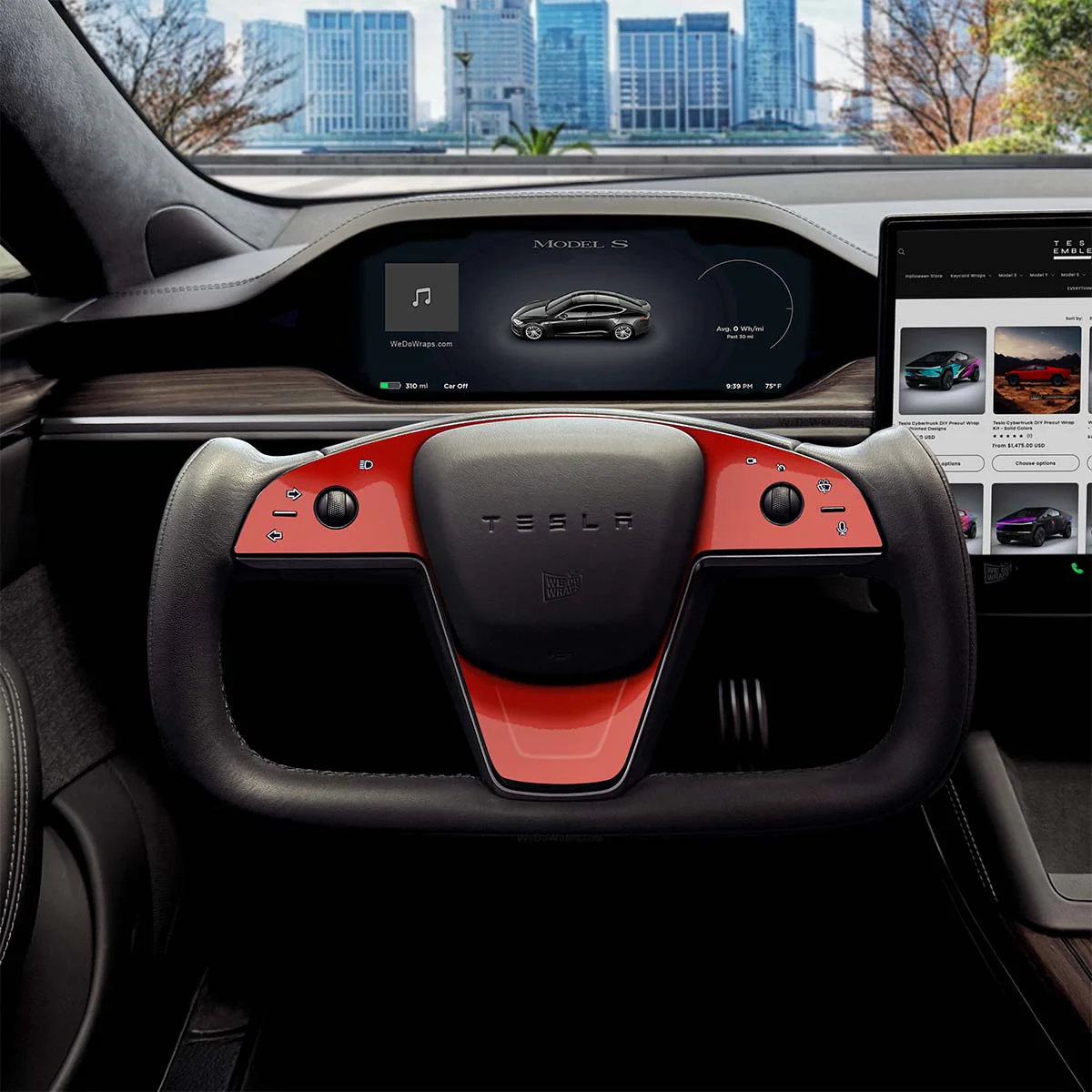 3M Gloss Dragon Fire Red Tesla Steering Wheel Trim Decal Kit (3pcs) | MS Feb 2021+ - Image 5