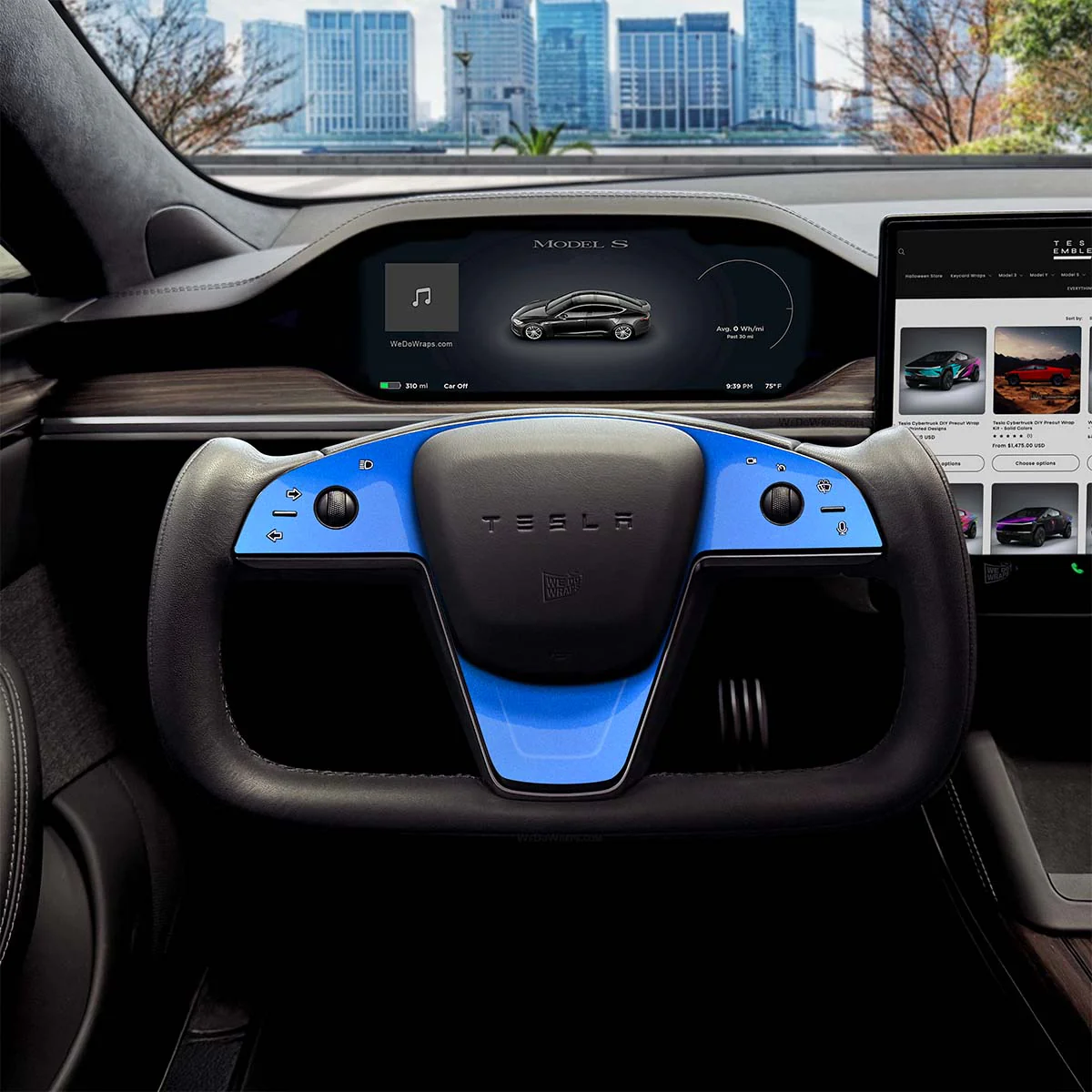 3M Gloss Fire Blue Tesla Steering Wheel Trim Decal Kit (3pcs) | MS Feb 2021+ - Image 5