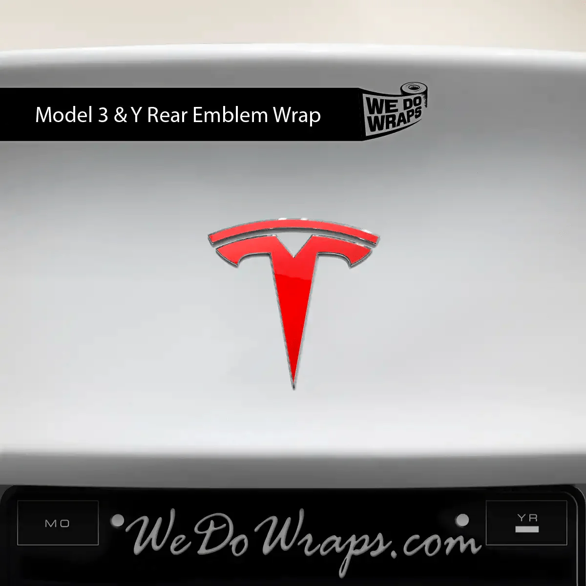 3M Gloss Hot Rod Red Tesla Emblem Decals (Front + Back) | Model 3 - Image 3