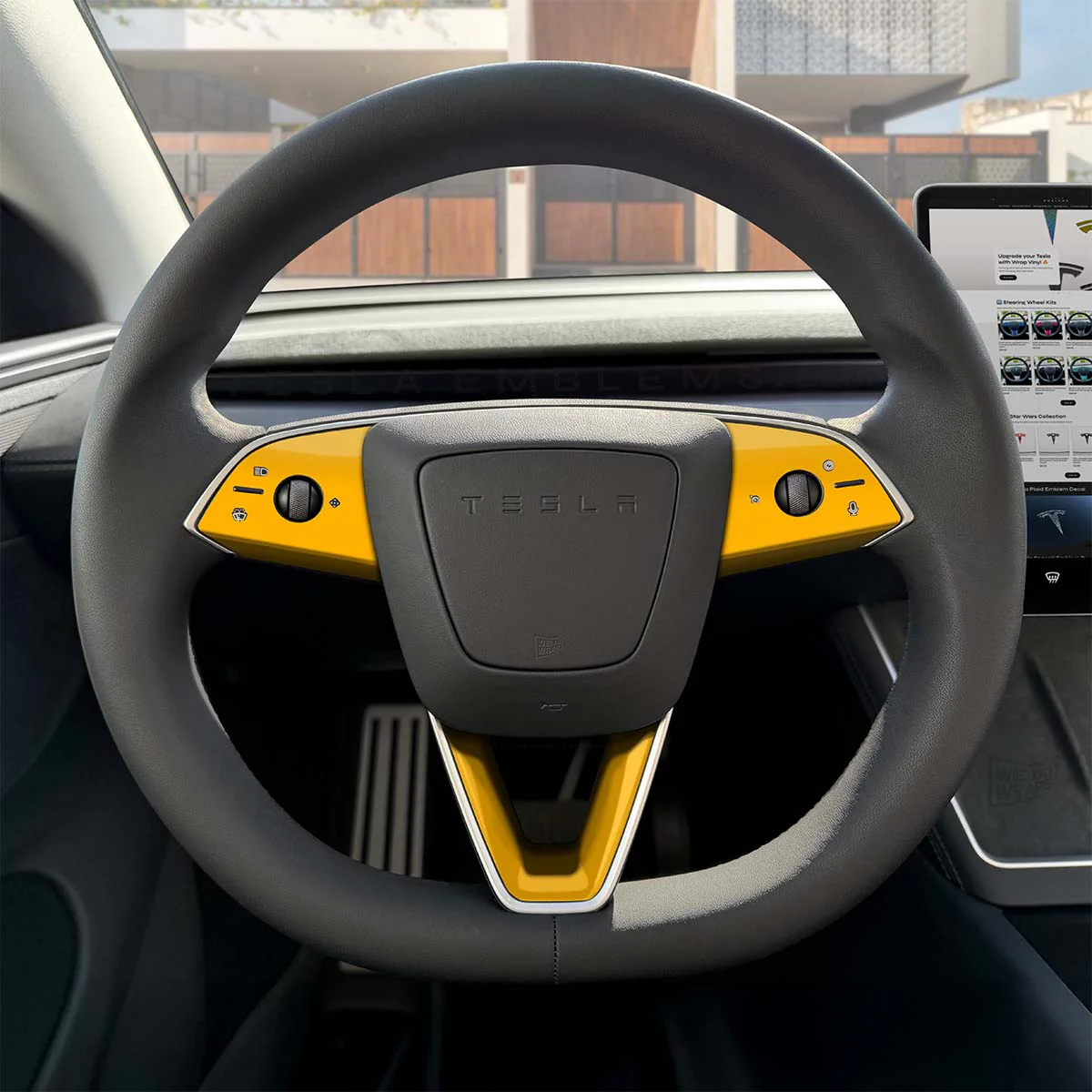 3M Gloss Sunflower Yellow Tesla Steering Wheel Trim Decal Kit (3pcs) | Model 3 - Image 3