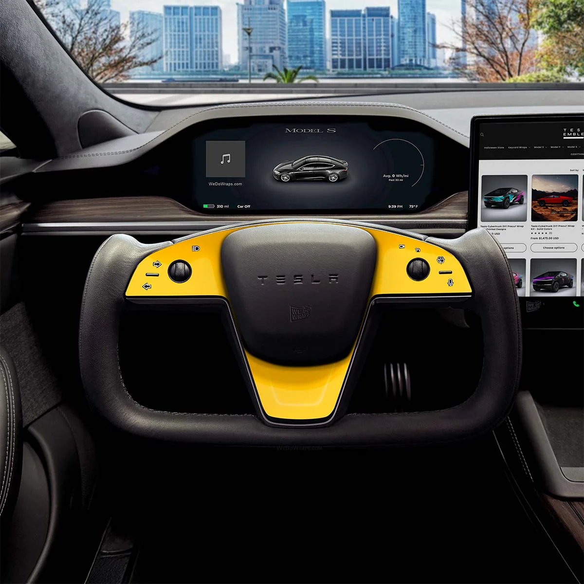 3M Gloss Sunflower Yellow Tesla Steering Wheel Trim Decal Kit (3pcs) | MS Feb 2021+ - Image 5