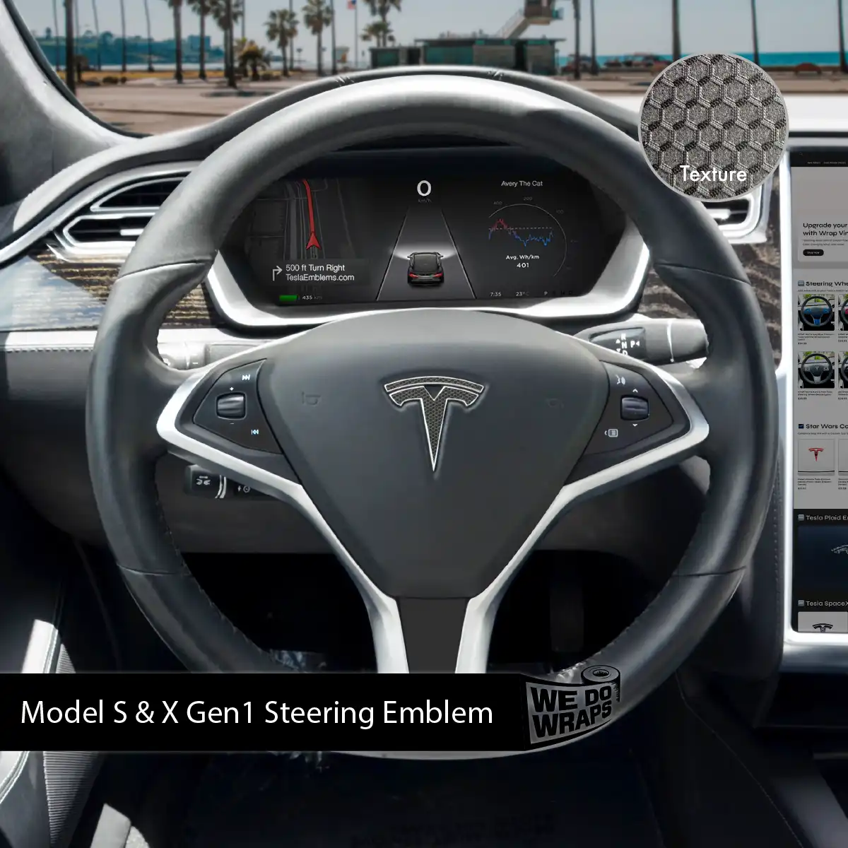 3M Matrix Black Tesla Steering Wheel Wrap | Model X - Image 3