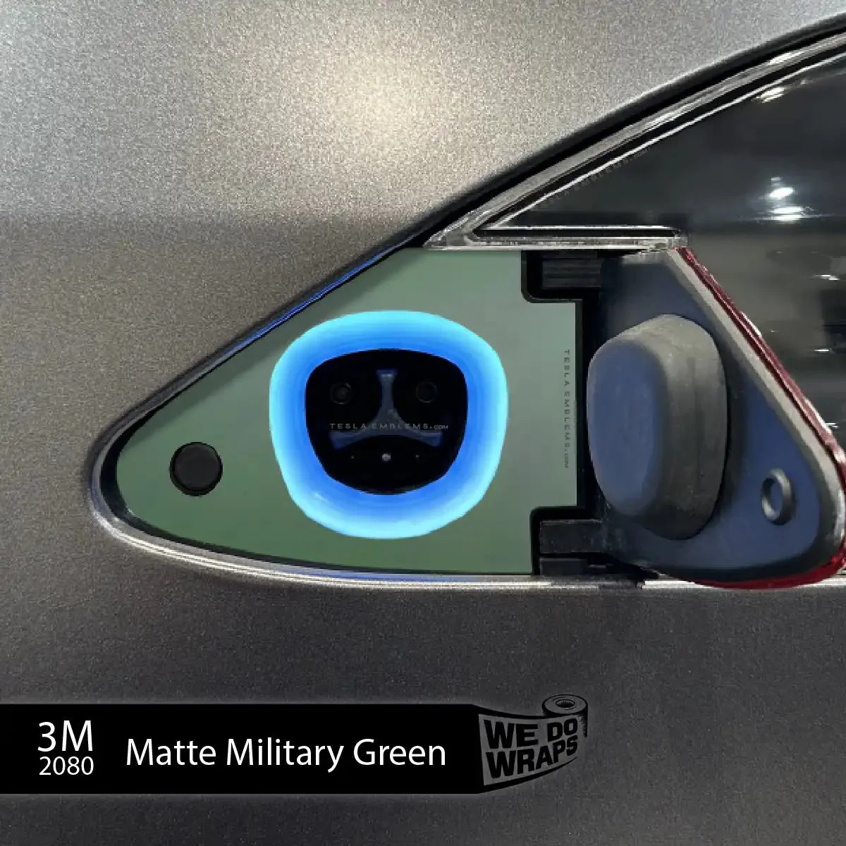 3M Matte Military Green Tesla Charge Port Wrap | Model S - Image 2