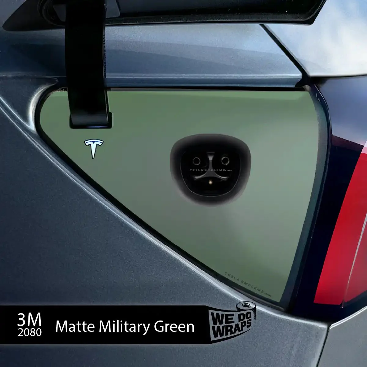 3M Matte Military Green Tesla Charge Port Wrap | Model 3 - Image 2