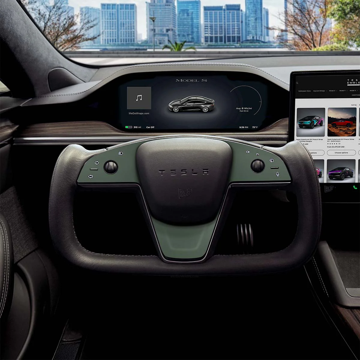 3M Matte Military Green Tesla Steering Wheel Trim Decal Kit (3pcs) | MS Feb 2021+ - Image 5