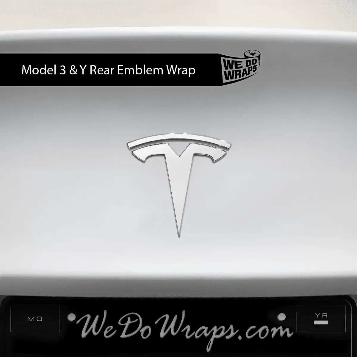 3M Satin White Tesla Emblem Decals (Front + Back) | Model 3 - Image 2