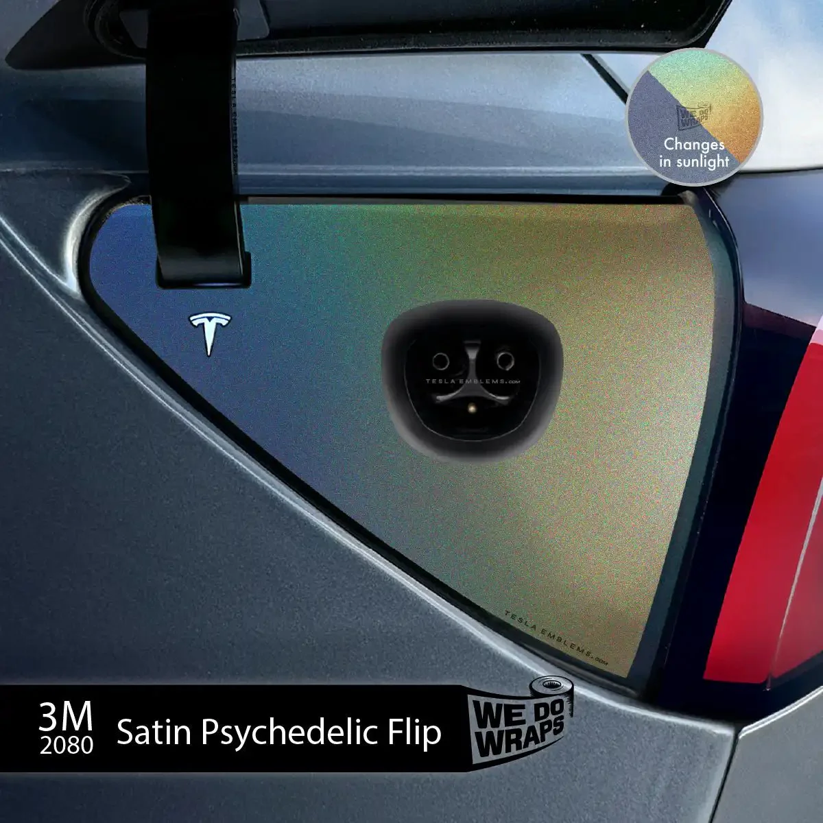 3M Satin Psychedelic Flip Tesla Charge Port Wrap | Model 3 - Image 2