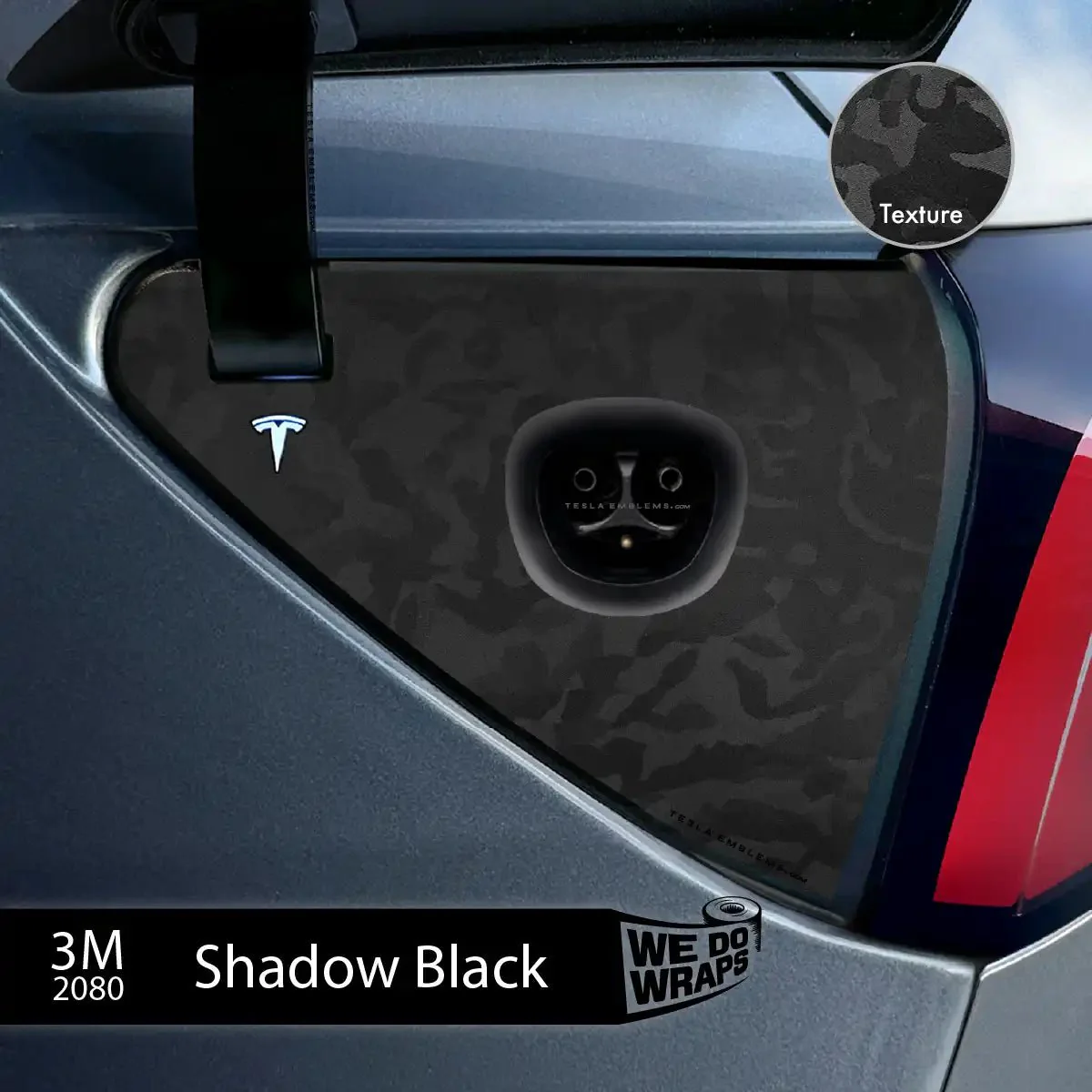3M Shadow Black Camo Tesla Charge Port Wrap | Model 3 - Image 2