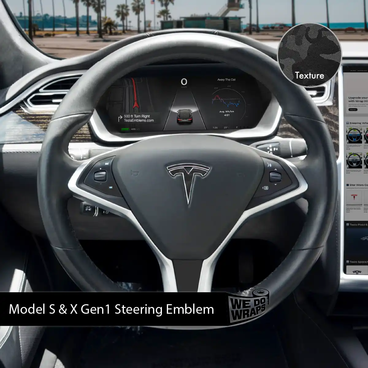 3M Shadow Black Camo Tesla Steering Wheel Wrap | Model S - Image 3