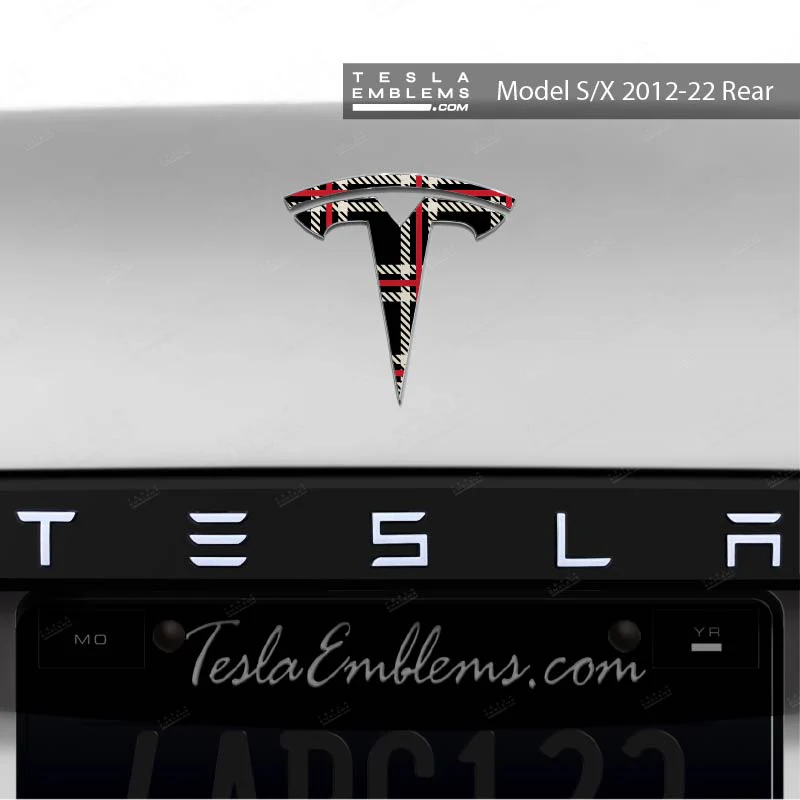 Black Plaid Tesla Emblem Decals (Front + Back) | Model S - Image 3