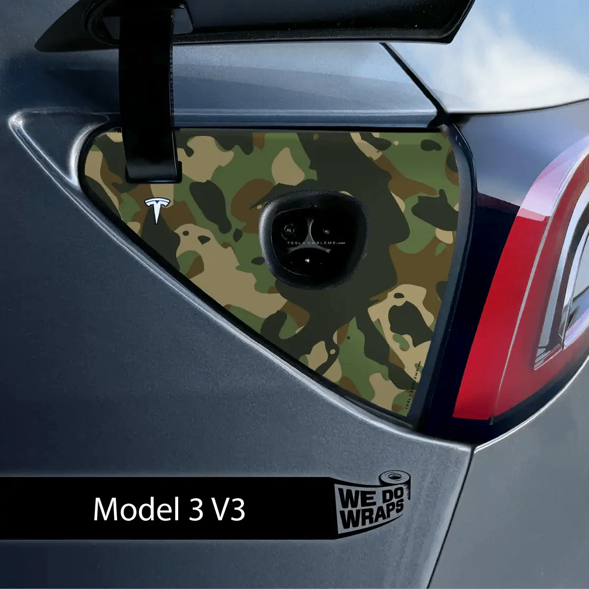 Camo Tesla Charge Port Wrap | Model 3 - Image 2