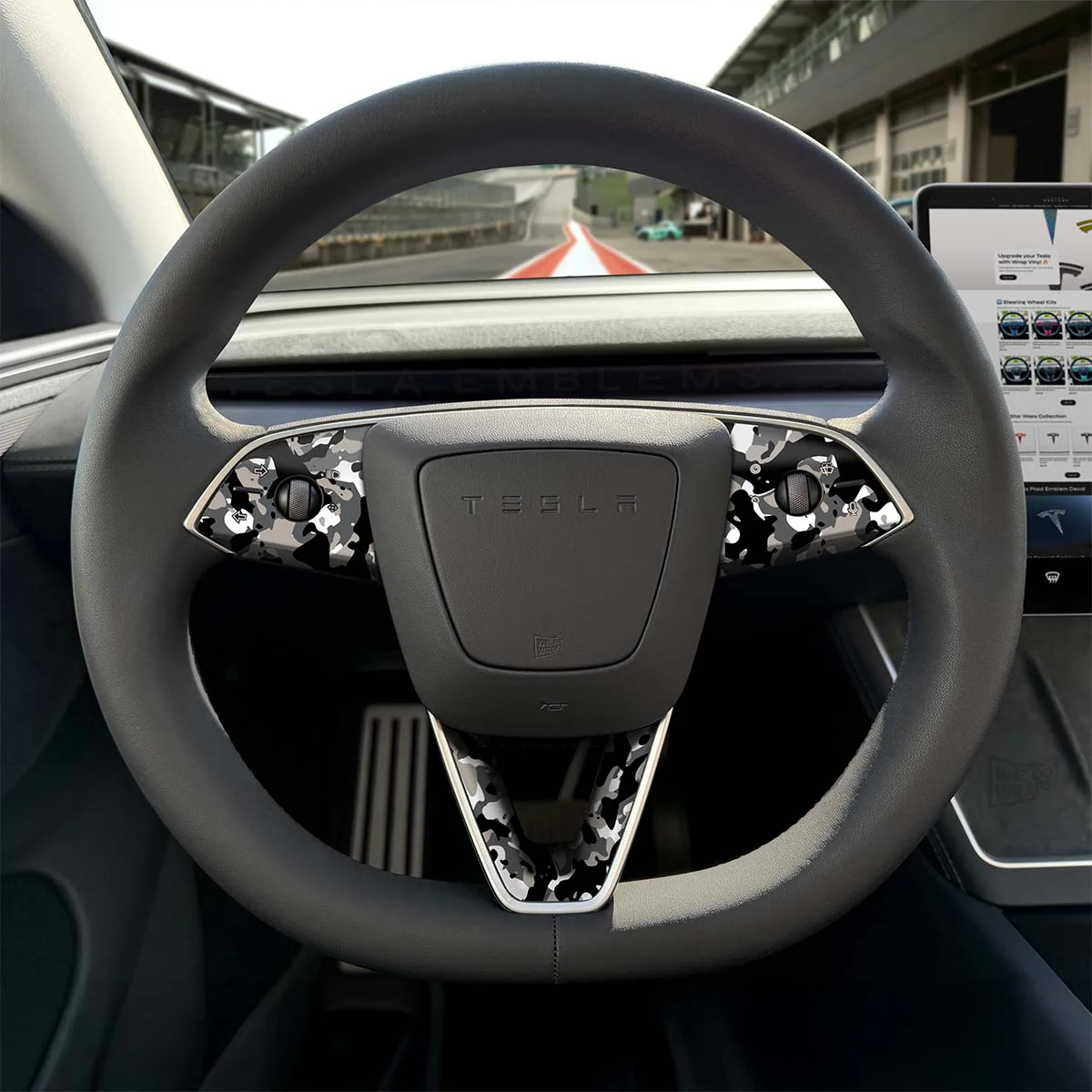Camo Tesla Steering Wheel Trim Decal Kit (3pcs) | Model 3 - Image 2