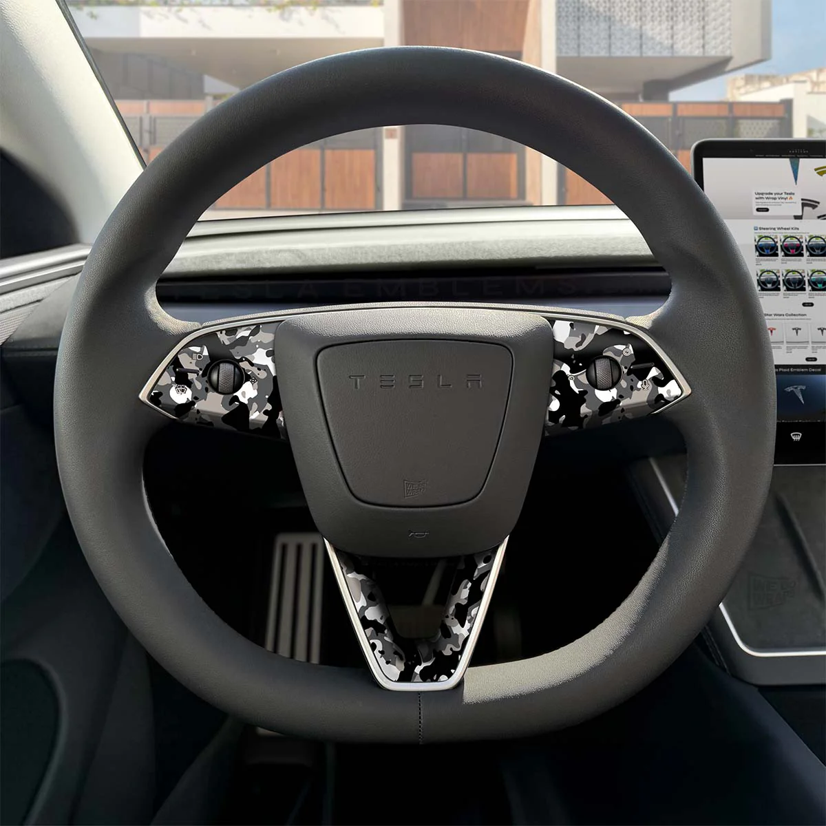Camo Tesla Steering Wheel Trim Decal Kit (3pcs) | MY 2026+ Refresh - Image 2