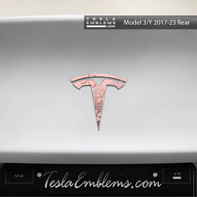 Cherry Blossoms Tesla Emblem Decals (Front + Back) | Model 3 - Image 2