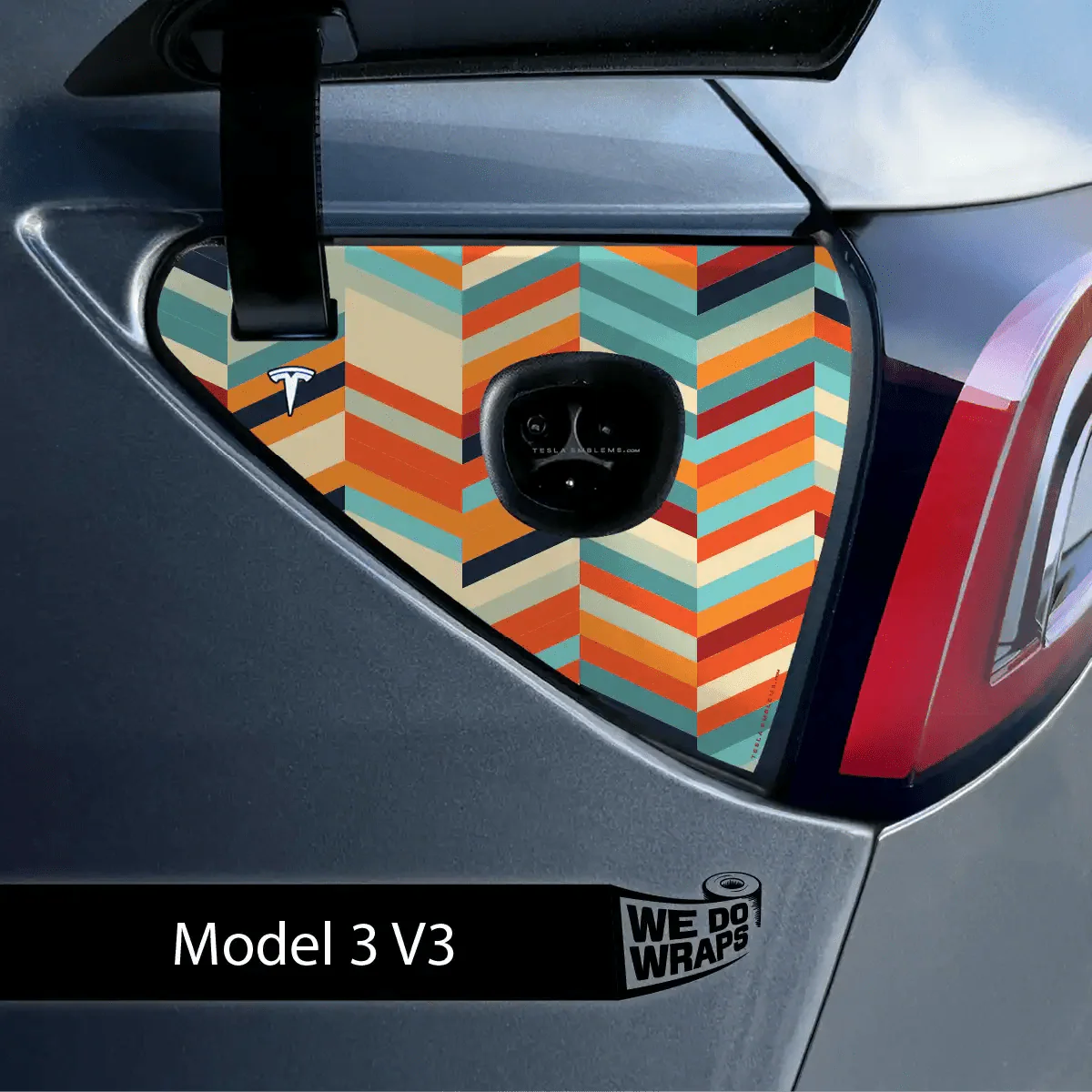 Colorful Herringbone Tesla Charge Port Wrap | Model 3 - Image 2