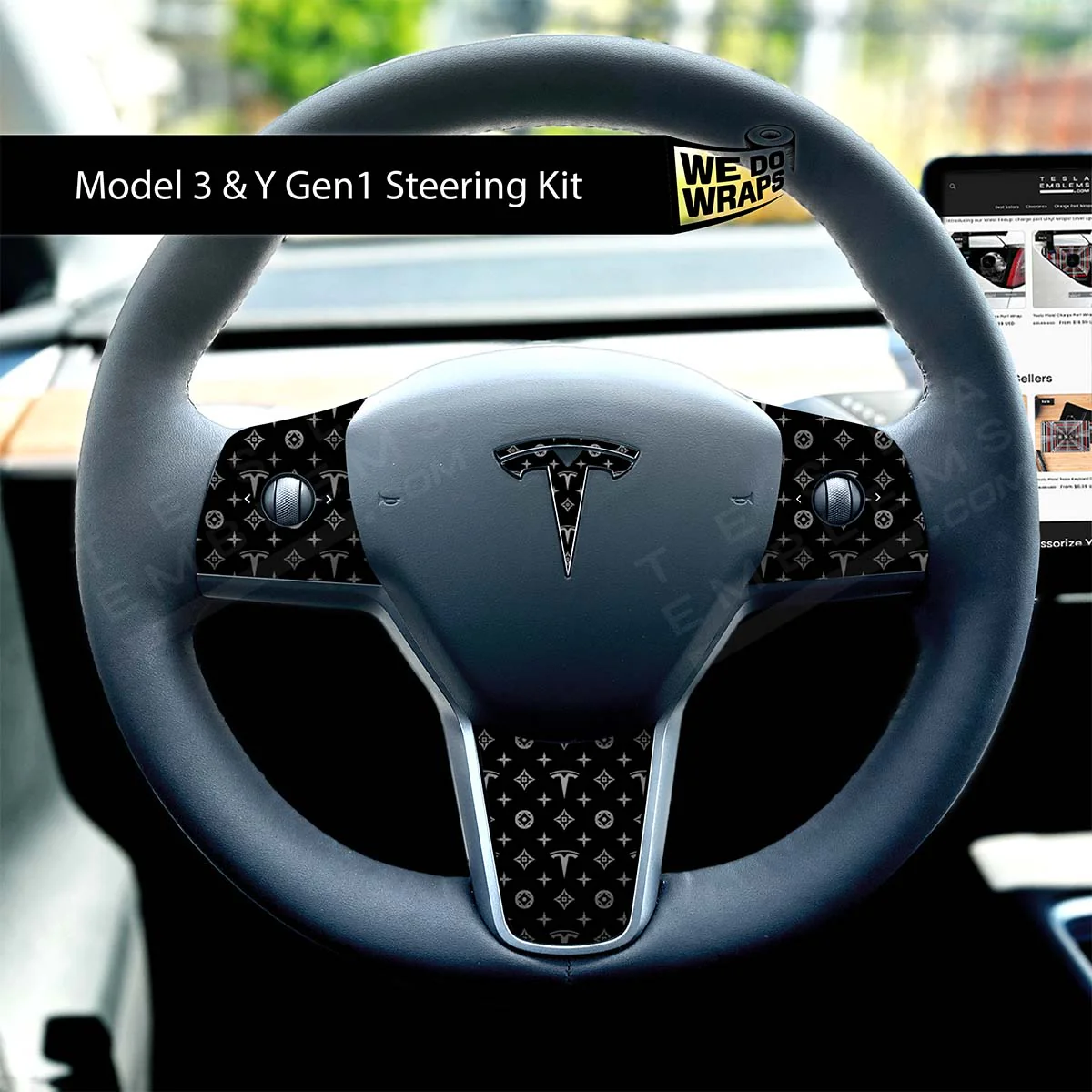 Designer Pattern Tesla Edition Tesla Steering Wheel Wrap | M3 2017-Jan 2024 - Image 2