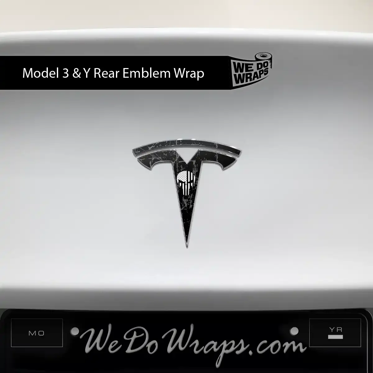 Distressed Skull Tesla Emblem Decals (Front + Back) | Model 3 - Image 2