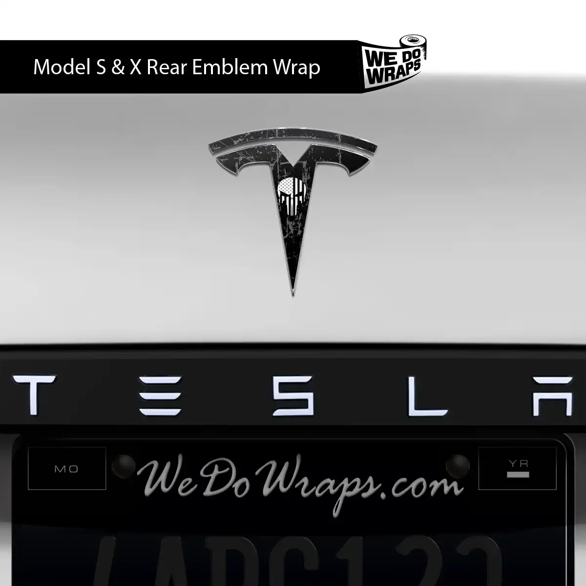 Distressed Skull Tesla Emblem Decals (Front + Back) | Model S - Image 2