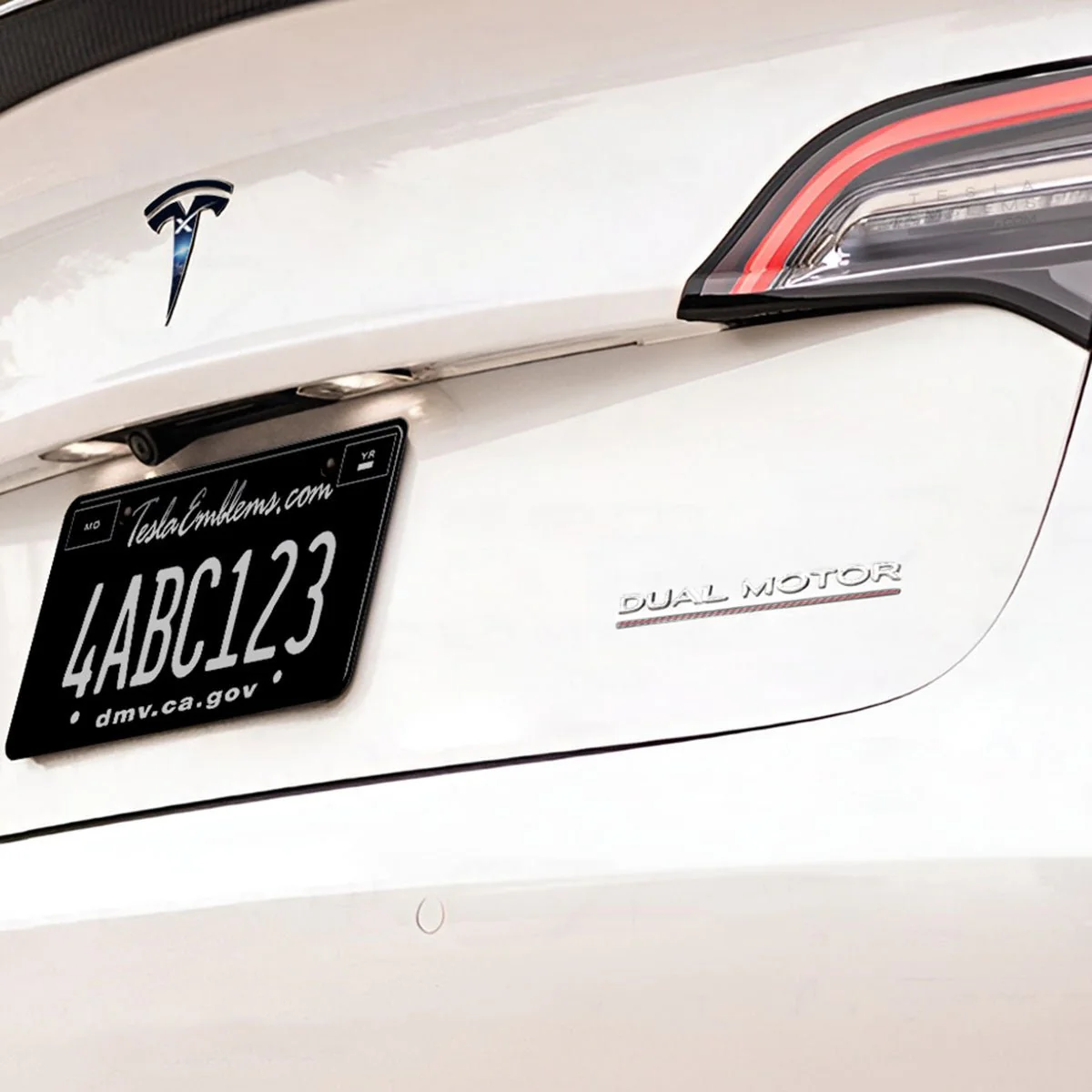 “Dual Motor Performance” Chrome Tesla Emblems | Genuine OEM Original Rear Trunk Badging - Image 3