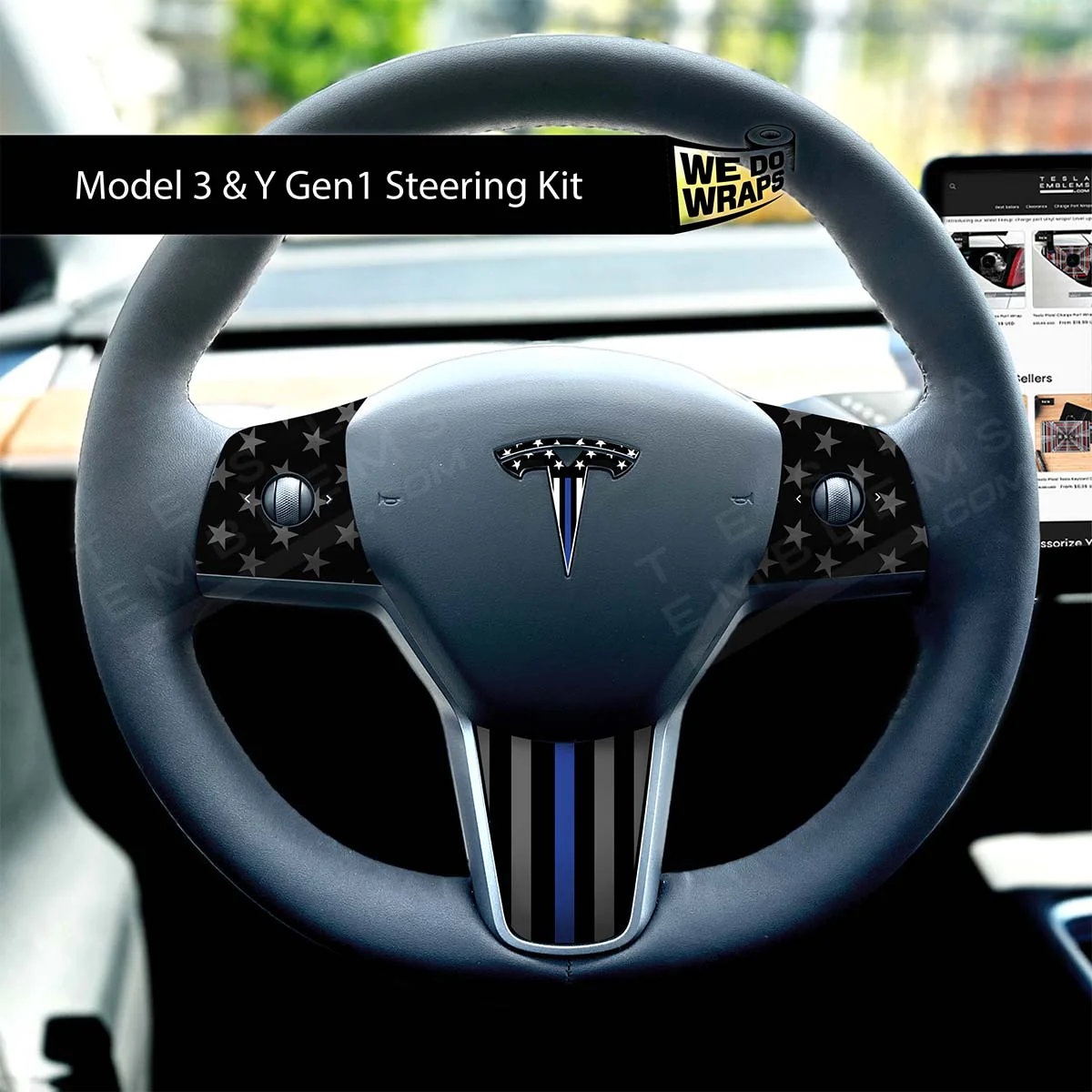 First Responders Law Enforcement Tesla Steering Wheel Wrap | M3 2017-Jan 2024 - Image 3