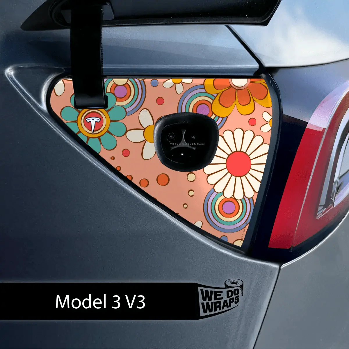 Funky Florals Tesla Charge Port Wrap | Model 3 - Image 2