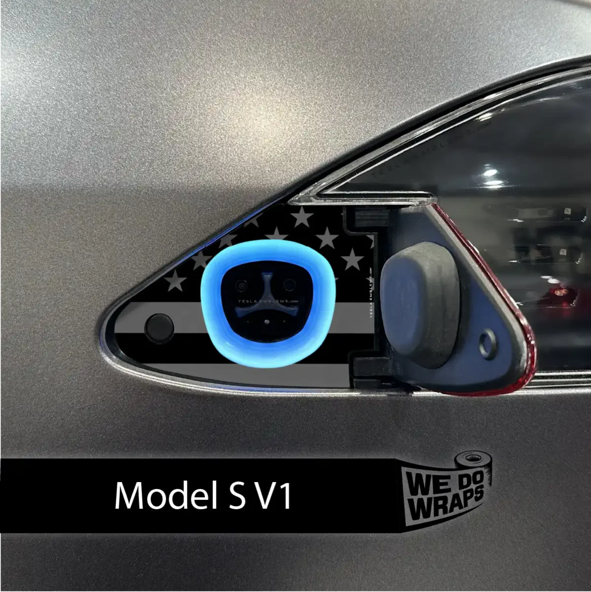 Ghost Black Patriot Flag Tesla Charge Port Wrap | Model S - Image 2