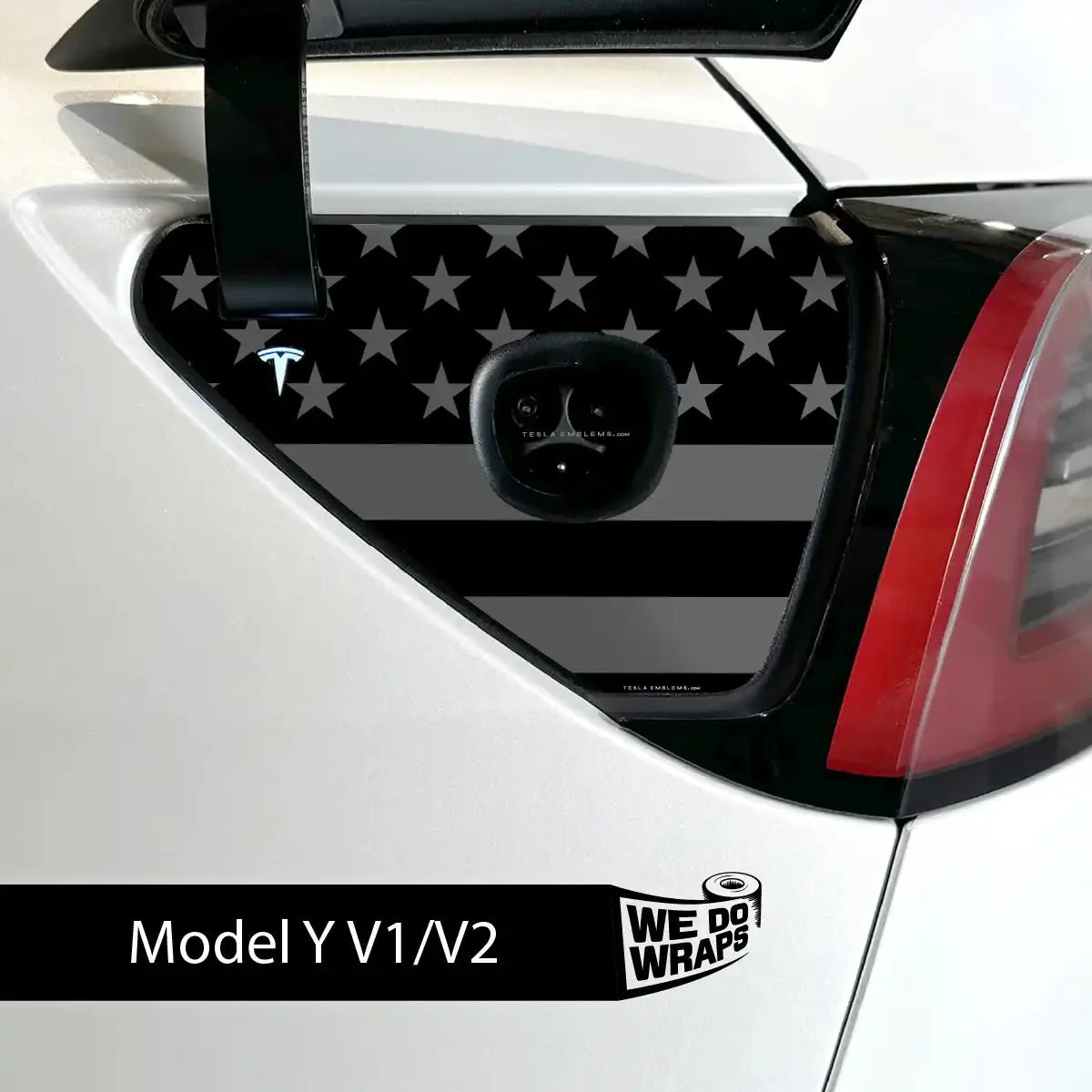 Ghost Black Patriot Flag Tesla Charge Port Wrap | Model Y - Image 2