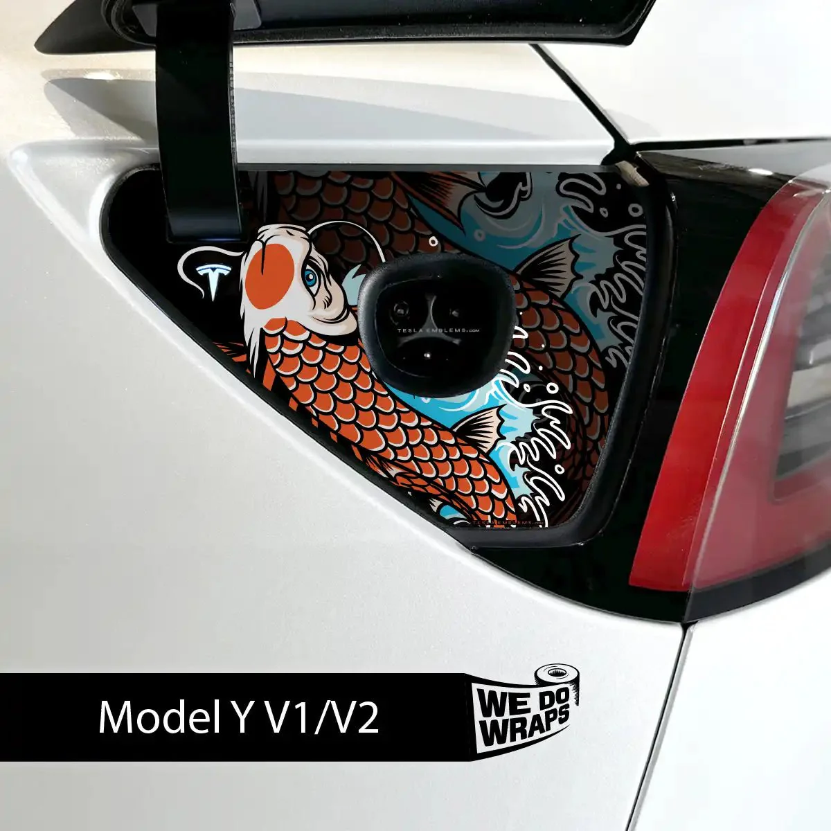 Koi Tattoo Art Tesla Charge Port Wrap | Model Y - Image 2