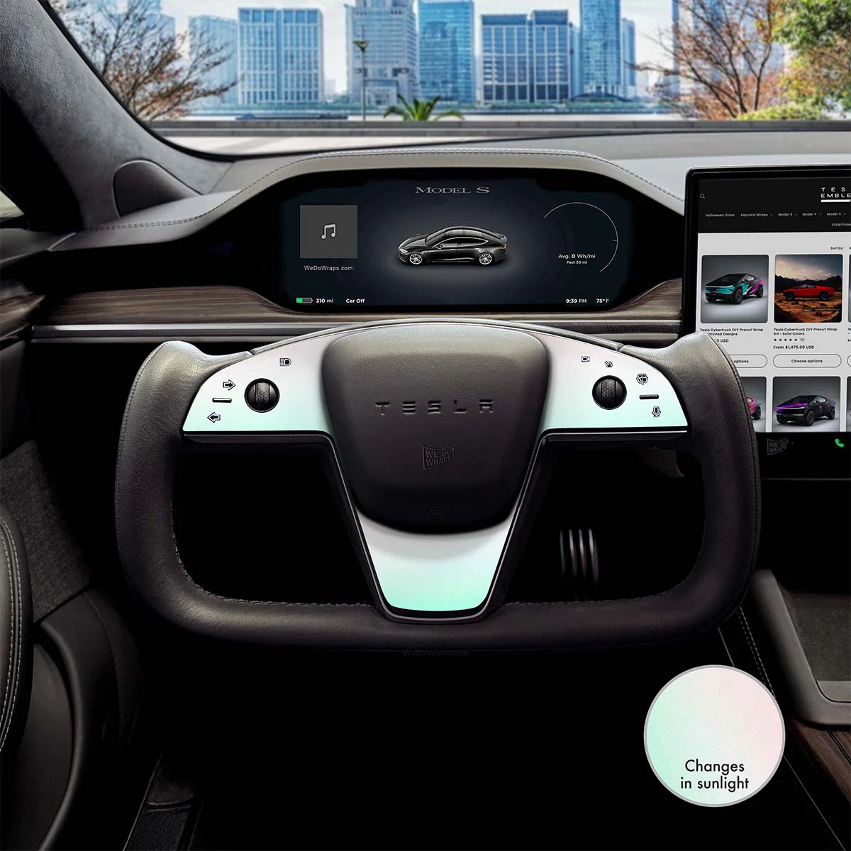 KPMF Matte Aurora Pearl Tesla Steering Wheel Trim Decal Kit (3pcs) | MS Feb 2021+ - Image 5