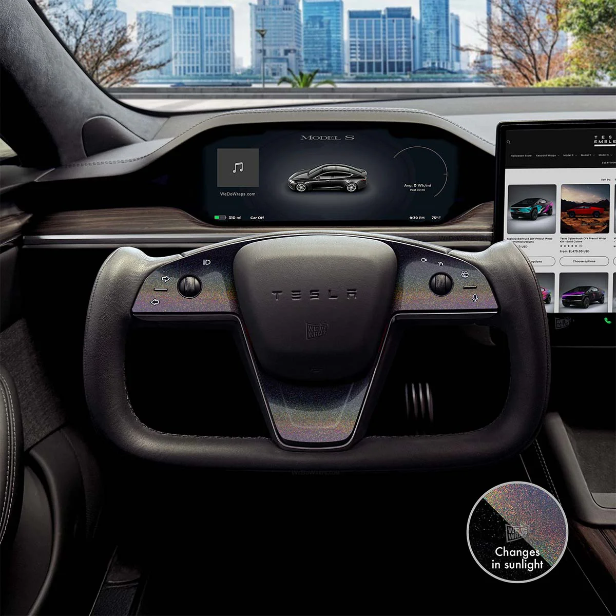 KPMF Morpheus Black Tesla Steering Wheel Trim Decal Kit (3pcs) | MS Feb 2021+ - Image 5