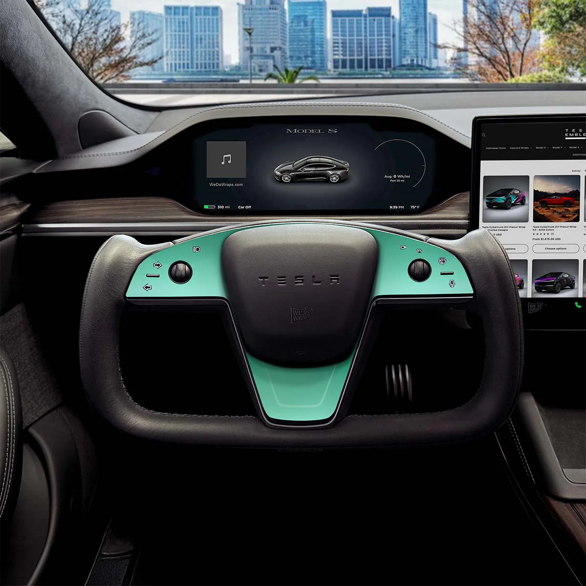 KPMF Satin Spearmint Tesla Steering Wheel Trim Decal Kit (3pcs) | MS Feb 2021+ - Image 5