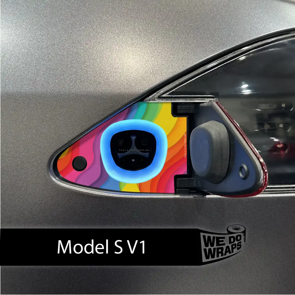 Layered Rainbow Tesla Charge Port Wrap | Model S - Image 2