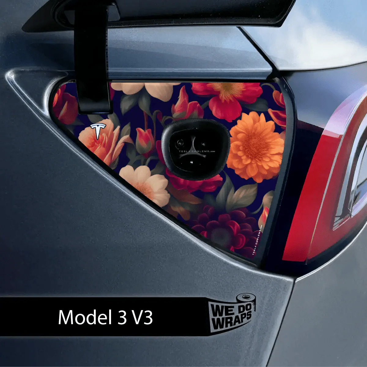 Midnight Bloom Tesla Charge Port Wrap | Model 3 - Image 2