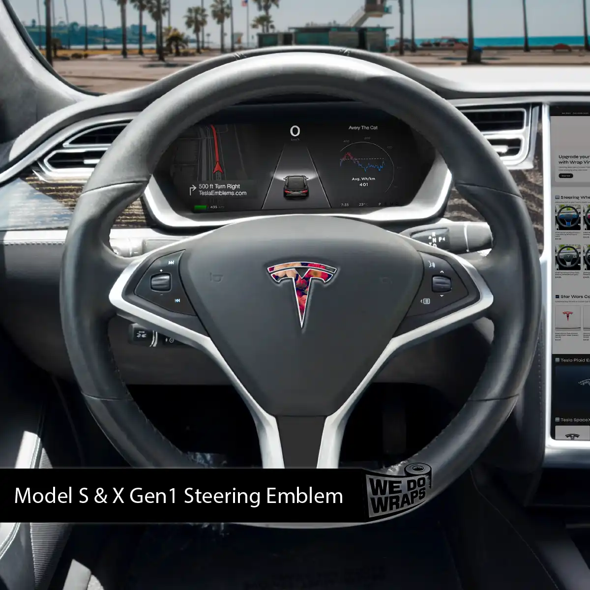 Midnight Bloom Tesla Steering Wheel Wrap | Model S - Image 2