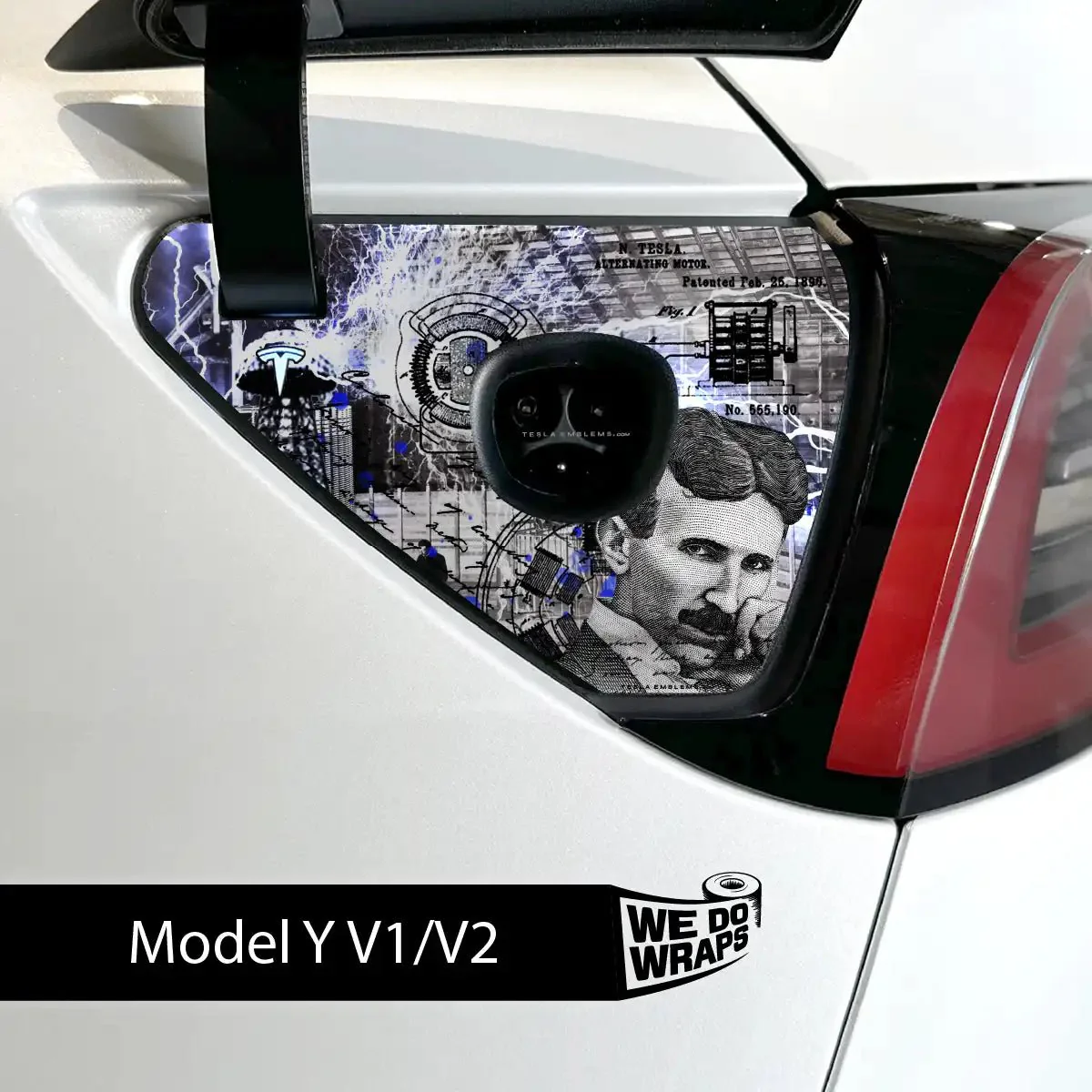 Nikola Tesla Steampunk / Trash Polka Tesla Charge Port Wrap | Model Y - Image 2