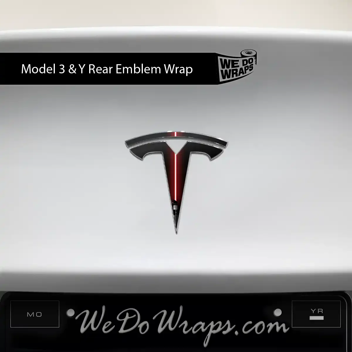 Red Laser Sword Tesla Emblem Decals (Front + Back) | Model 3 - Image 2