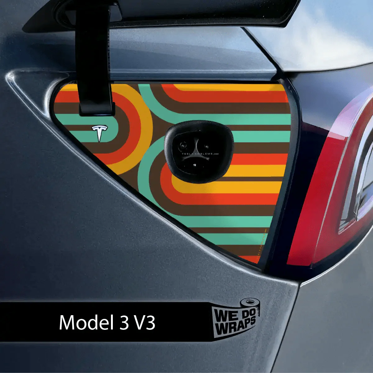 Retro Stripes Tesla Charge Port Wrap | Model 3 - Image 2