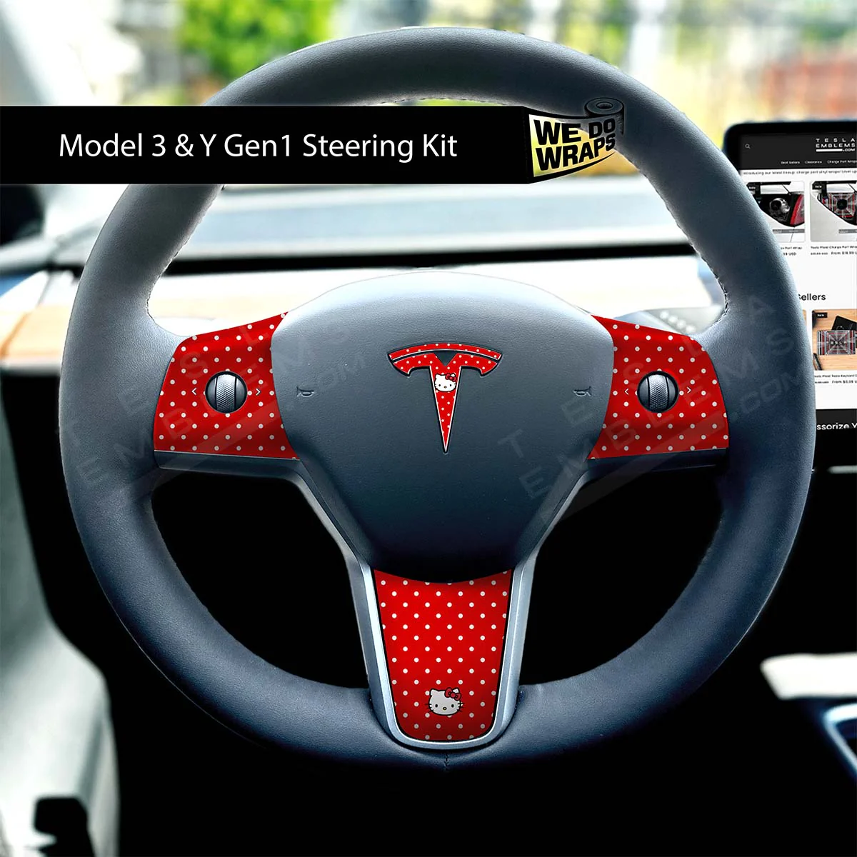 Sweet Kitty Tesla Steering Wheel Wrap | M3 2017-Jan 2024 - Image 2