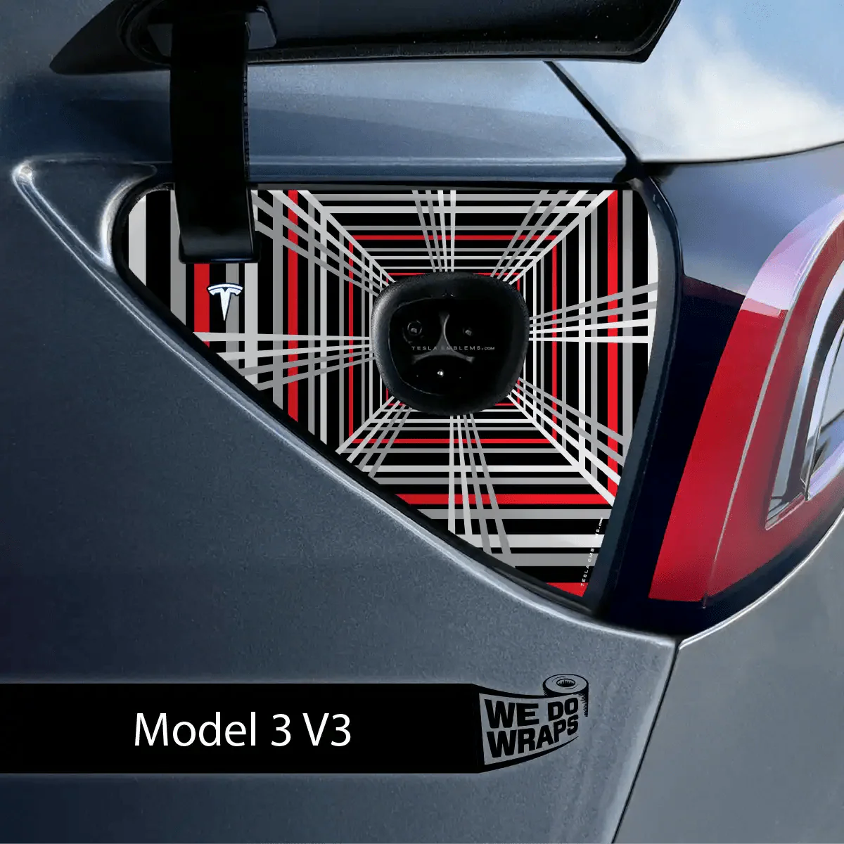 Plaid Performance Mode Tesla Charge Port Wrap | Model 3 - Image 2